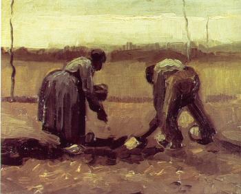 Peasant Man and Woman Planting Potatoes